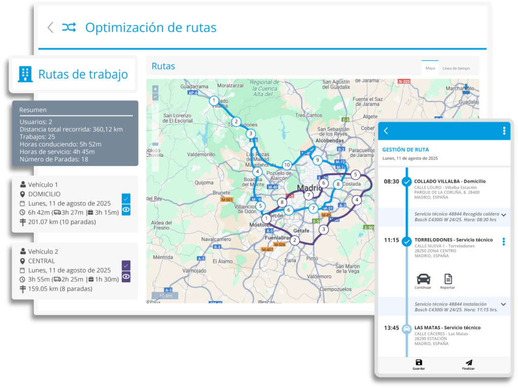 Optimizador de rutas para servicio técnico sobre el terreno y tiempo real